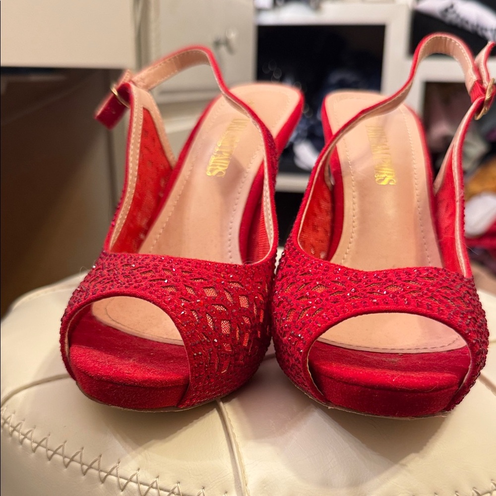Dream Pairs Vibrant Red Mesh Peep Toe Heels